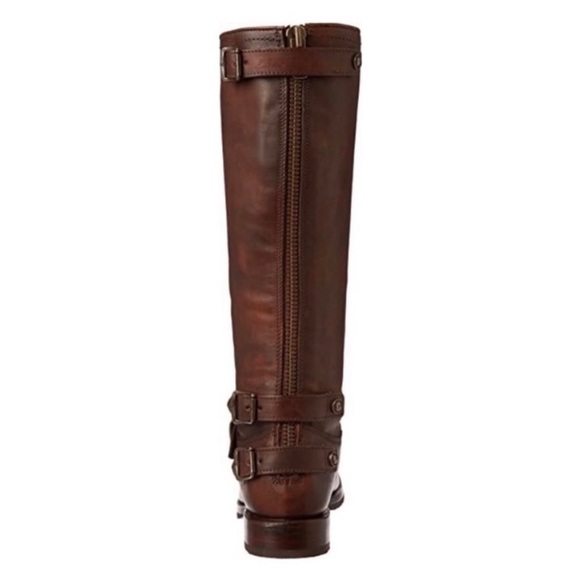 GUC Frye Veronica Back-Zip Tall Moto Boot Maple Brown Leather size 10 - Picture 3 of 12